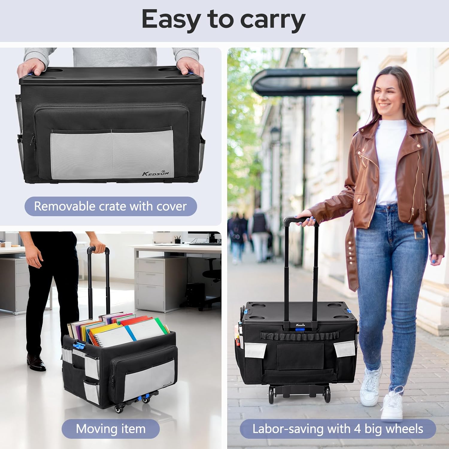 KEDSUM 2 in 1 Rolling Cart with Canvas Organizer Bag