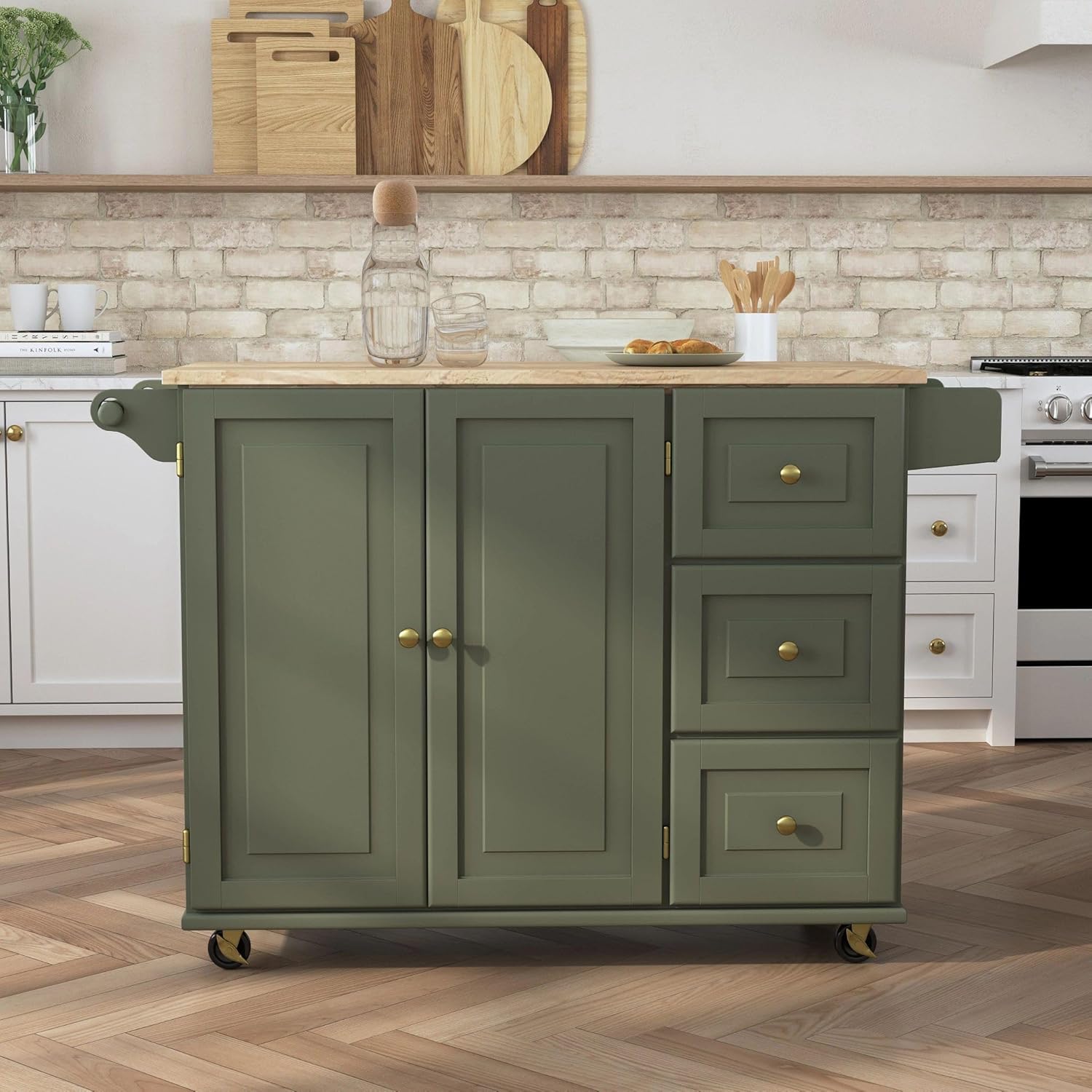Homestyles Mobile Kitchen Island Cart with Wood Top and Dropleaf Breakfast Bar