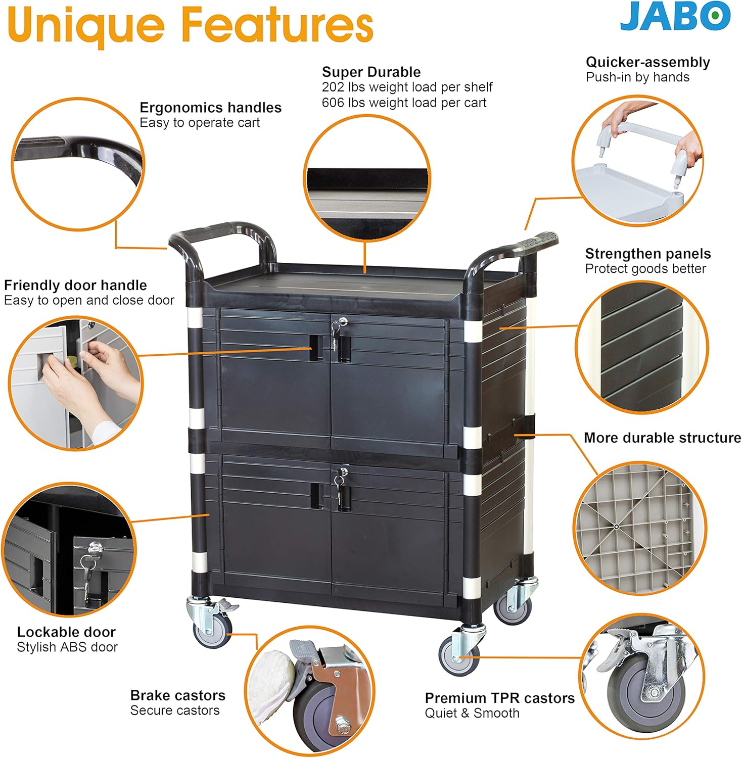 JaboEquip Commercial Heavy Duty Cabinet Rolling Medical Cart